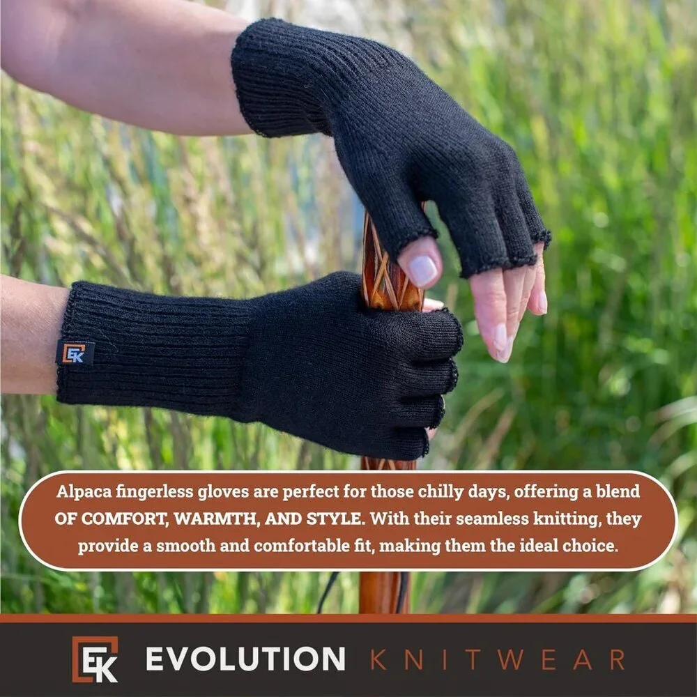 Women's Black Super Soft Baby Alpaca Revolutionary Knitting Fingerless Gloves
